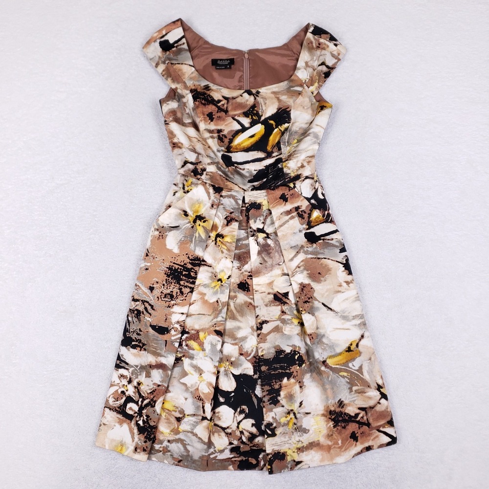 Peck & Peck Abstract Floral Satin Dress 2 Brown